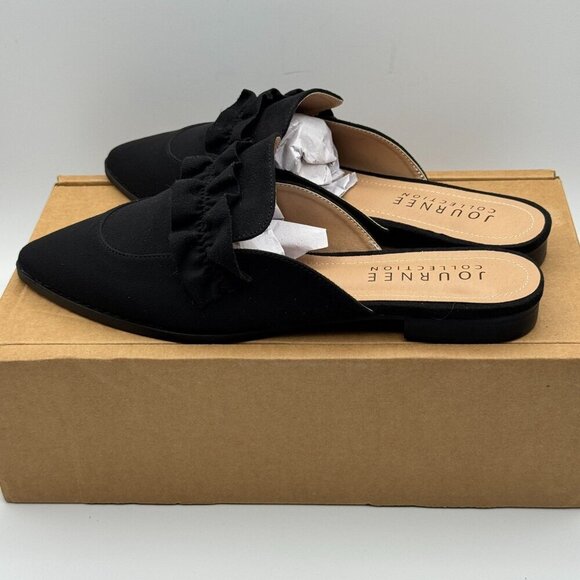 Journee Collection Womens Kessie Black Ruffle Slip-On Mule Flats Size 8.5 NEW - Picture 3 of 10